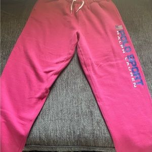 Polo Ralph Lauren Women's Magenta POLO Logo Elastic Waist Fleece Sweatpant